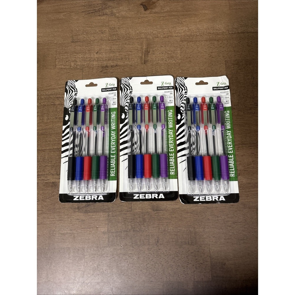 3 Zebra Z Grip Ballpoint Pens Assorted Colors Med Point 1.0mm #22205